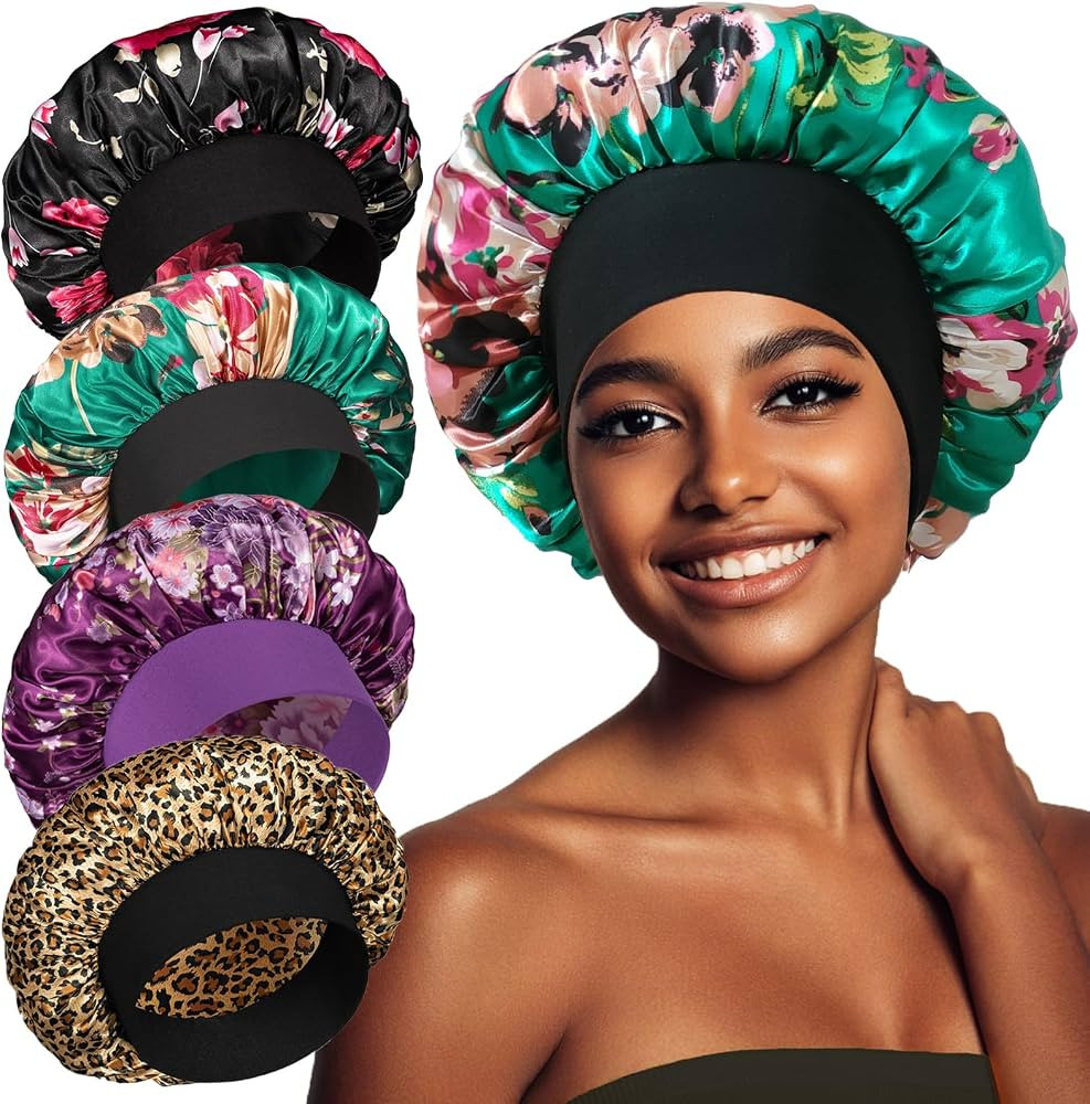 vidsel 4PCS Satin Bonnet, Bonnets for Women, Silk Hair Bonnet for Sleeping, Wide Band Sleep Cap f... | Amazon (US)