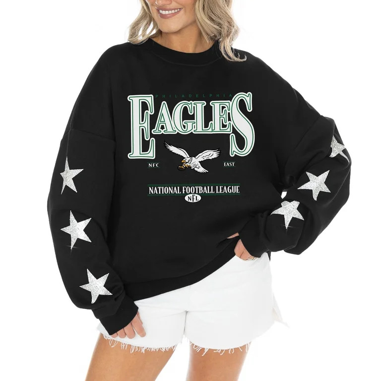 Women's Gameday Couture Black Philadelphia Eagles Rhinestone Star Sleeve Settle the Score Oversiz... | Walmart (US)