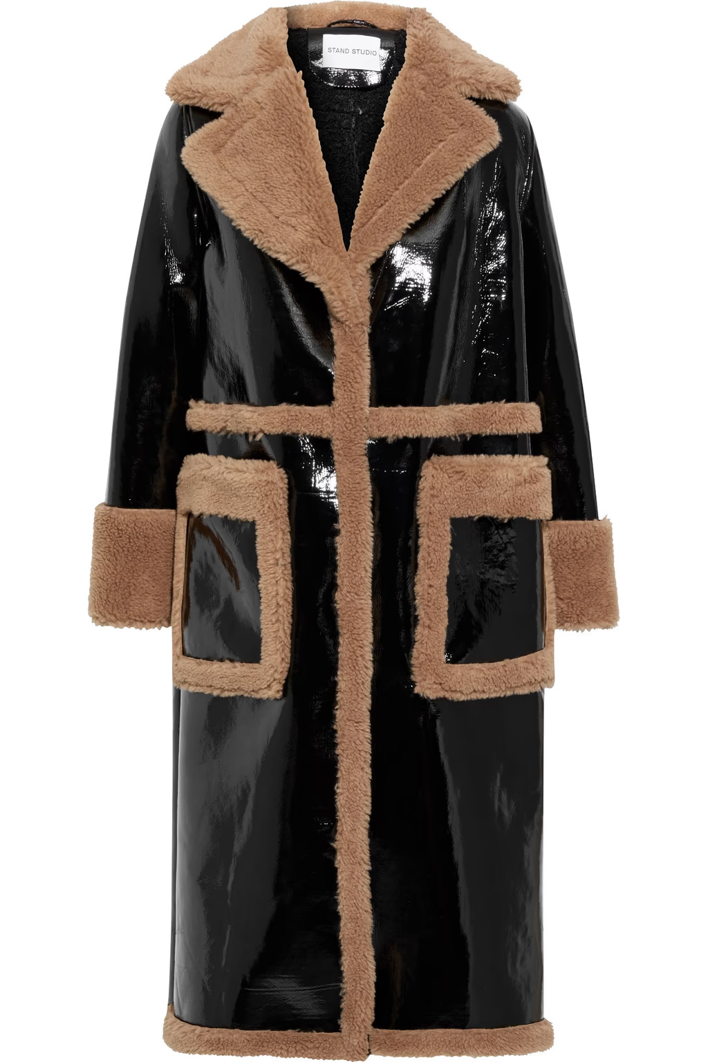 STAND STUDIOAubrey faux shearling-trimmed faux patent-leather coat | The Outnet (US and CA)