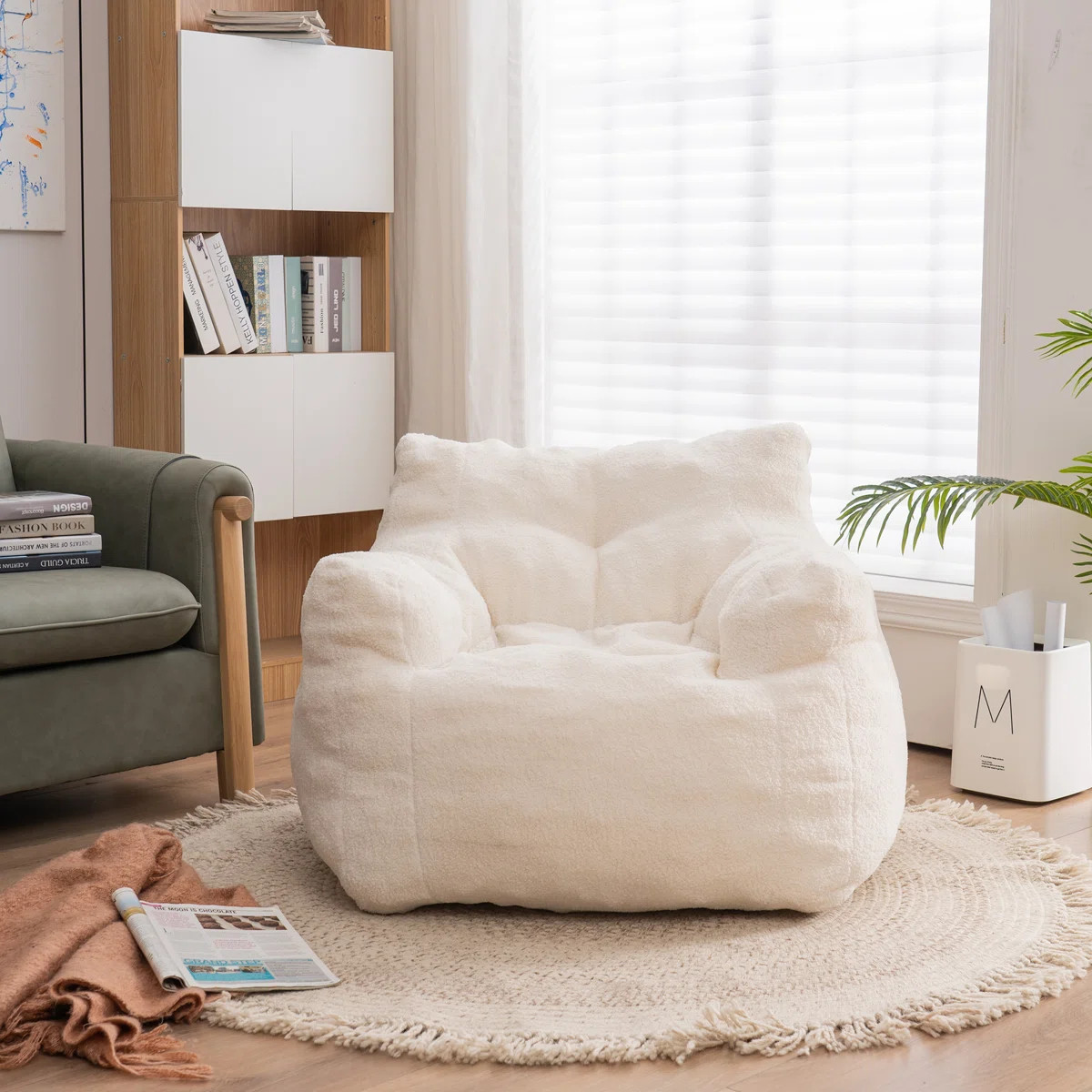 Compression Medium Adult Soft Teddy Fabric Bean Bag Chair With Foam Filled | Wayfair North America