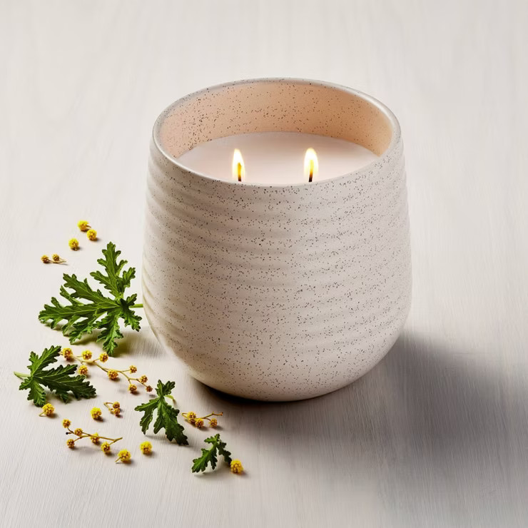 Ridged Ceramic Citronella Jar Candle Speckled Cream - Hearth & Hand™ with Magnolia | Target