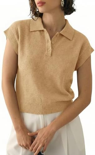 Saodimallsu Womens Cap Short Sleeve Sweater Top Summer Polo Shirts Button Collared Knit Business ... | Amazon (US)