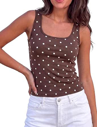 Dqbeng Womens Ribbed Polka Dot Tank Tops Sleeveless Scoop Neck Cami Top | Amazon (US)