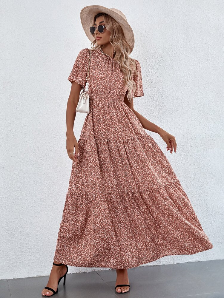 Ditsy Floral Ruffle Hem Maxi Dress | SHEIN