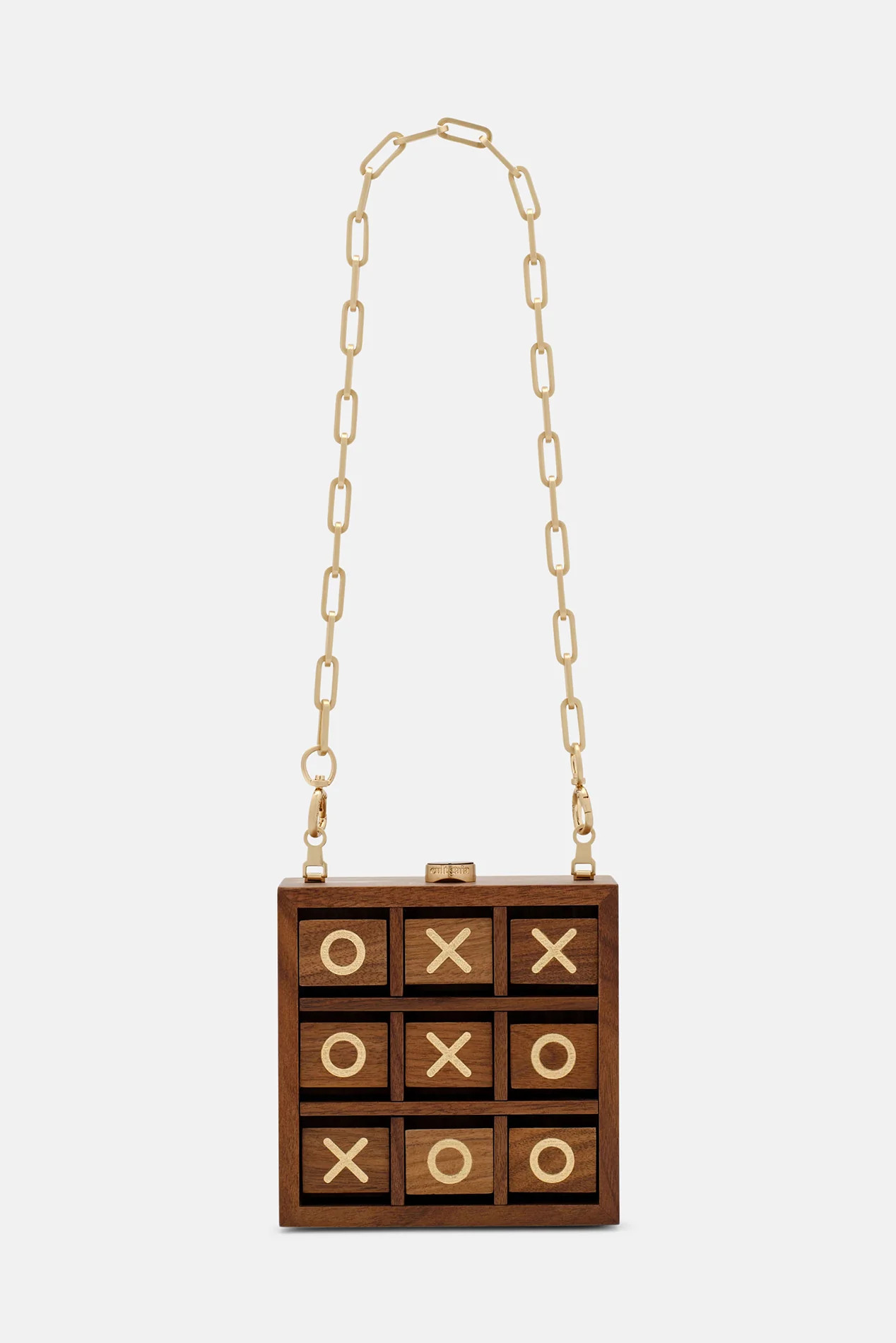 Tic Tac Toe Clutch Walnut OS | Blue & Cream