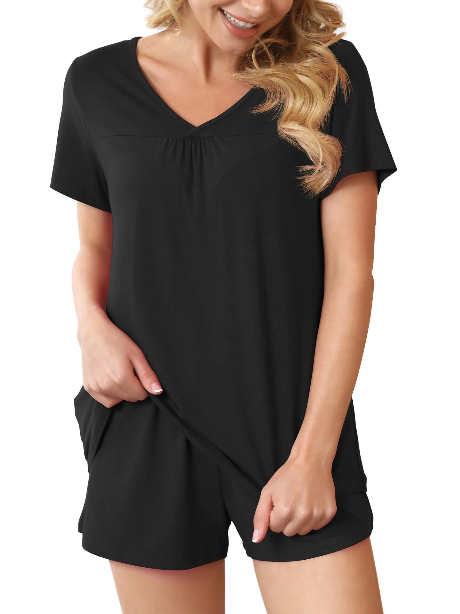 Anygrew Summer Pajama Sets For Womens Shorts Soft Pj Set 2 Piece Sleepwear With Pockets | Walmart (US)