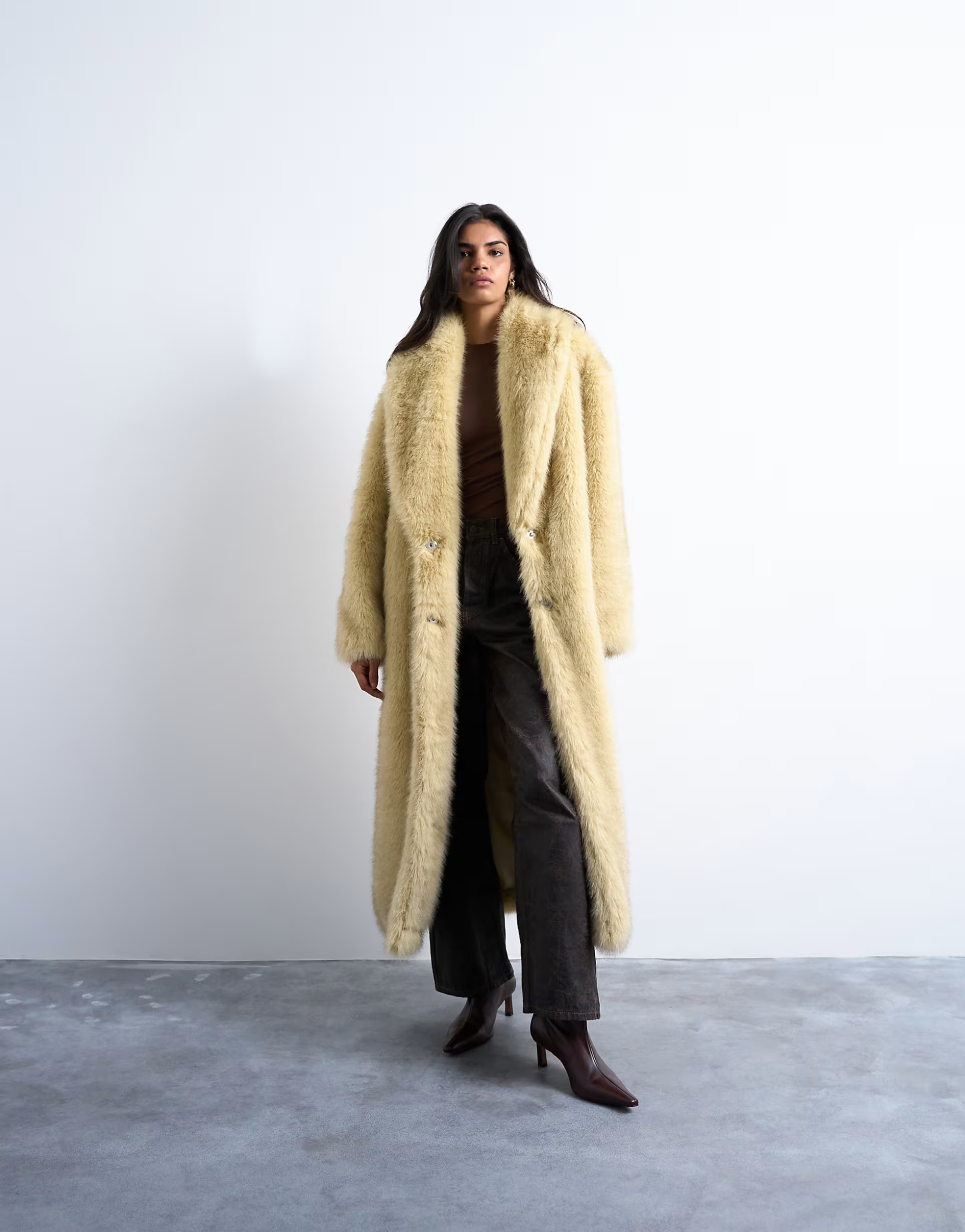Topshop faux fur super long oversized shawl coat in buttermilk | ASOS (Global)