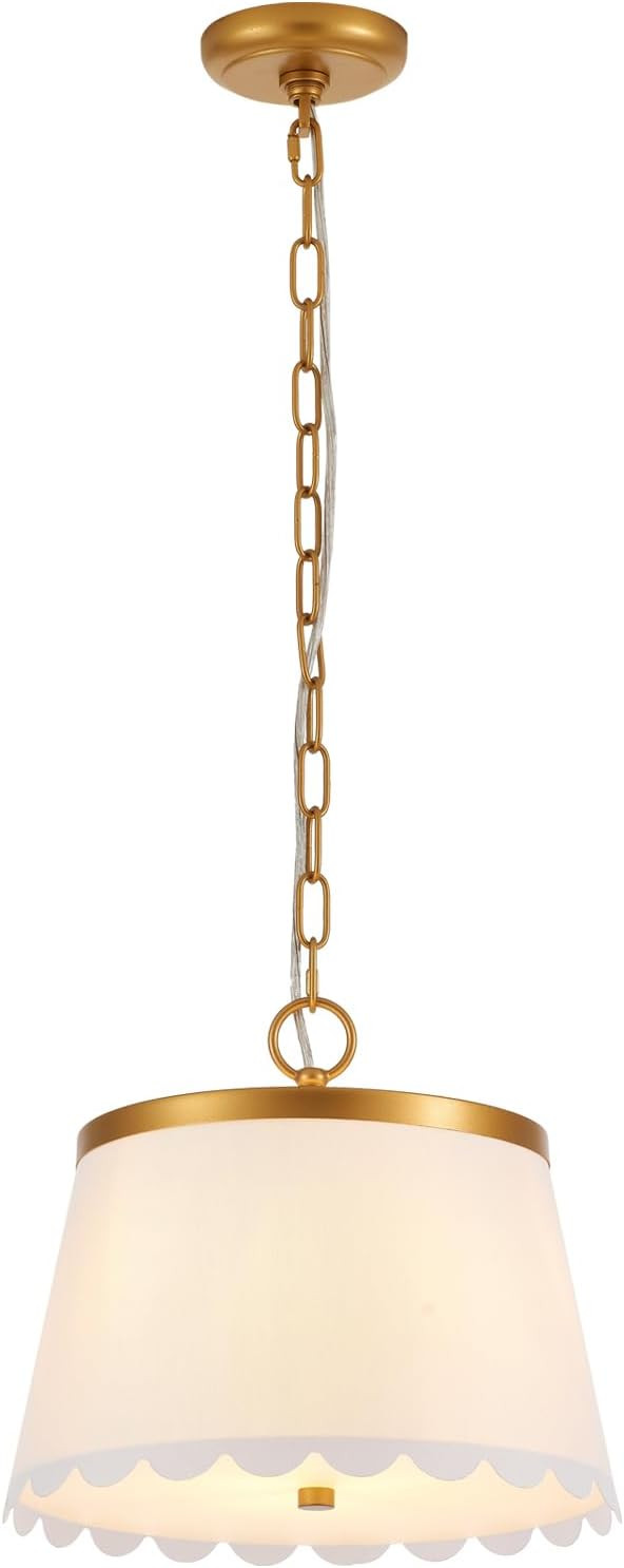 Flower Pendant Lighting, Modern Chandelier with Cream White Fabric Drum and Antique Brass Brush P... | Amazon (US)