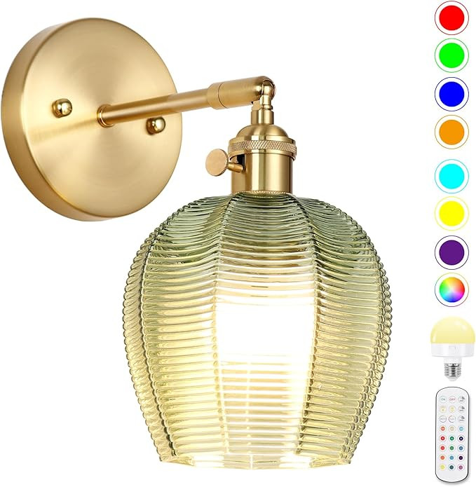 Battery Operated Wall Sconce, Vintage Wall Sconce with Deep Green Tulip Glass Lampshade Rechargea... | Amazon (US)