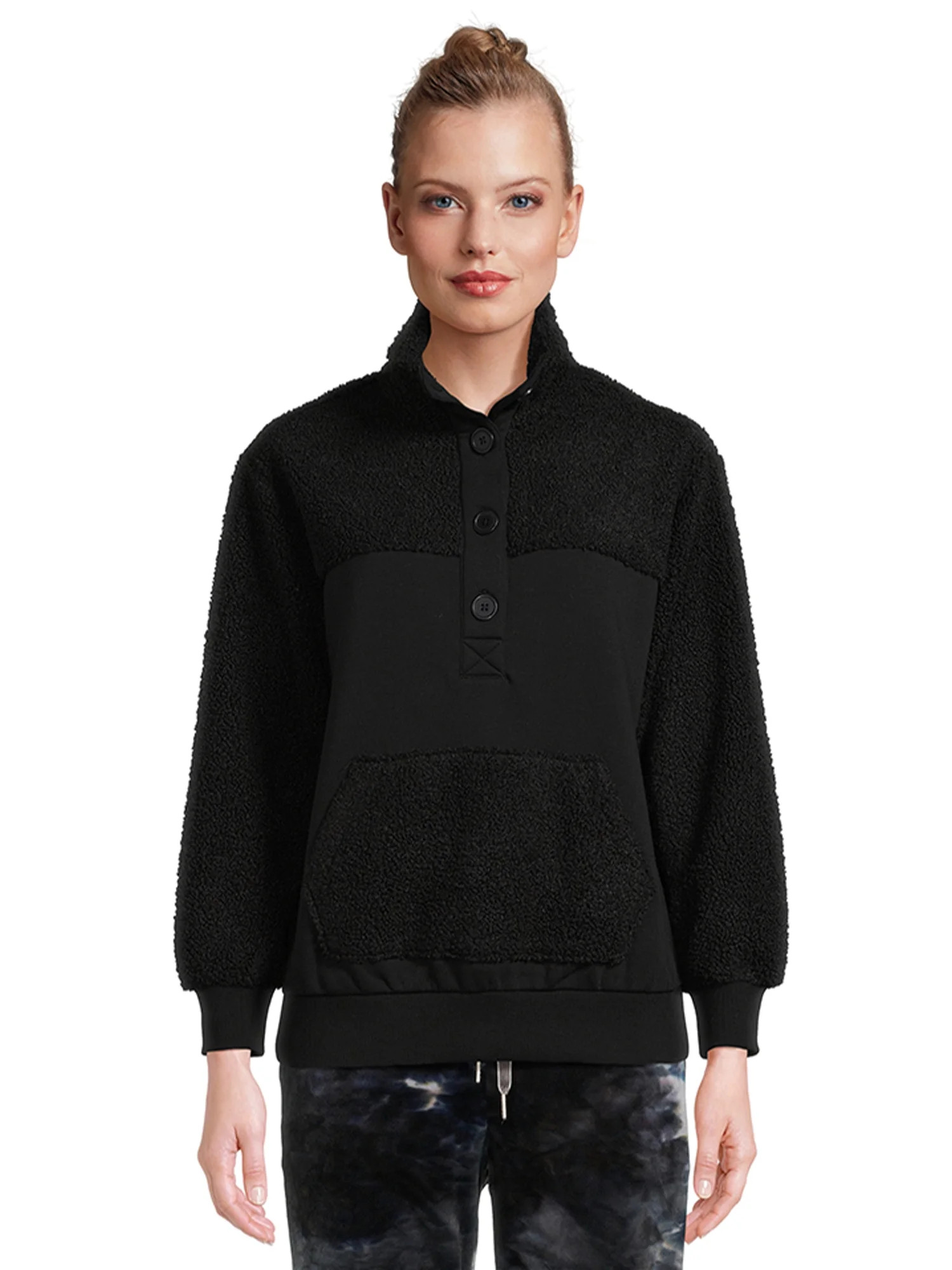 Time and Tru Women's French Terry and Faux Sherpa Pullover Top, Sizes XS-XXXL | Walmart (US)