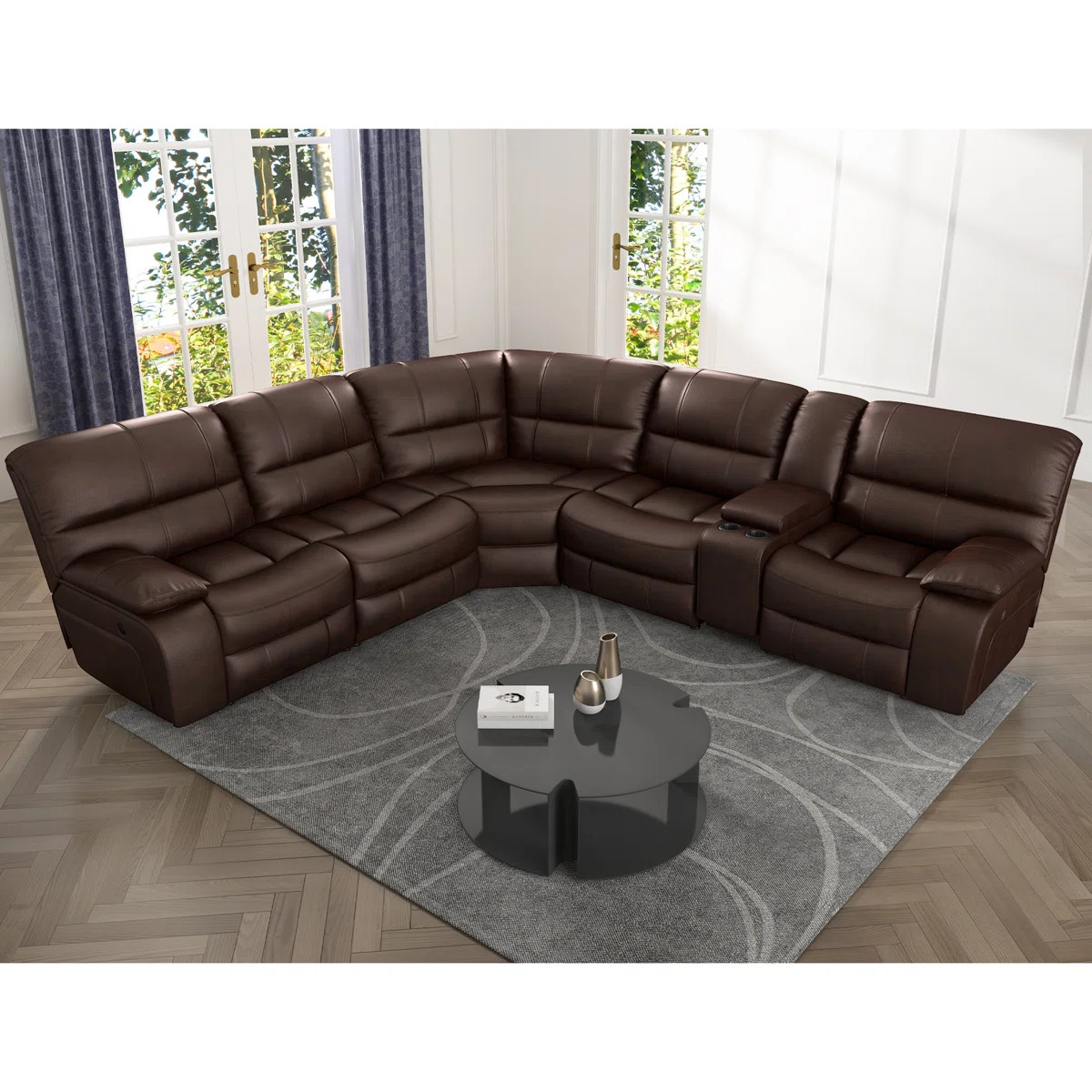 Culbreth 6 - Piece Modern Fancy Vegan Leather Power Reclining Sectional with Wide Back and Consol... | Wayfair North America