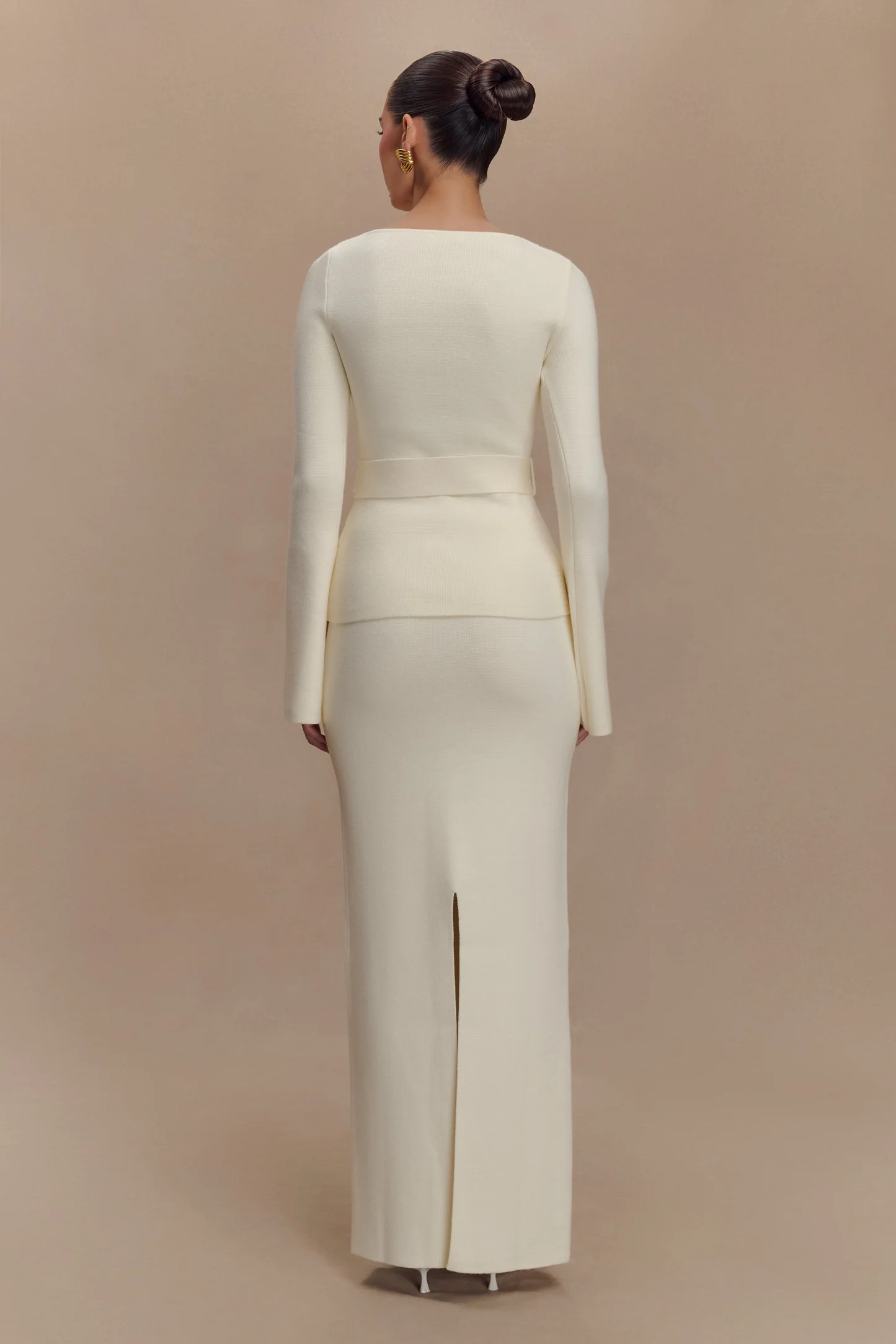 Marisol Marisol Off Shoulder Boucle Maxi Dress - Ivory | MESHKI US