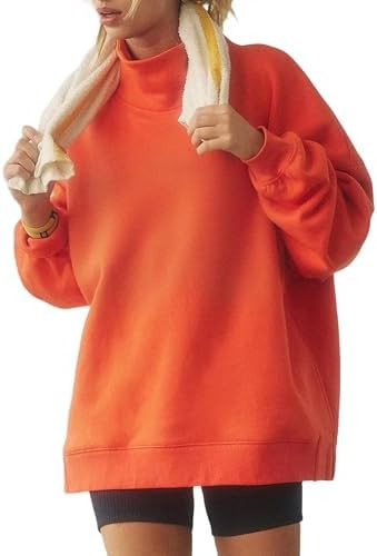 Womens Mock Neck Sweatshirts Oversized Fleece Turtleneck Long Sleeve Loose Fit Drop Shoulder Pull... | Amazon (US)