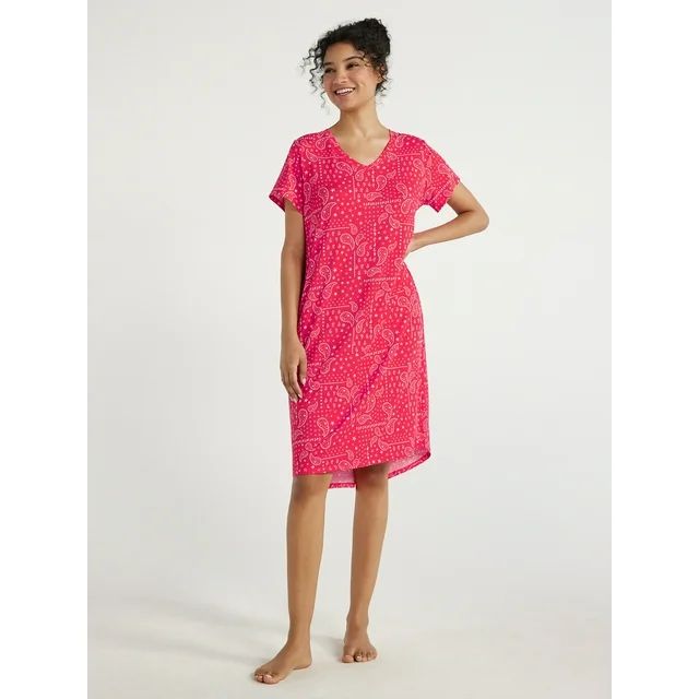 Joyspun Women's Short Sleeve Knit Midi Chemise, Sizes S to 3X | Walmart (US)