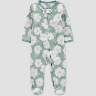 Carter's Just One You® Baby Girls' Floral Fleece Sleep N' Play - Sage | Target