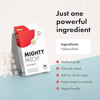 Mighty Patch Hero Cosmetics Original Patch - Hydrocolloid Acne Pimple Patch for Covering Zits and... | Amazon (US)