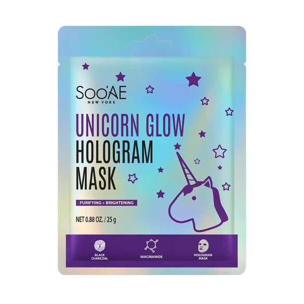 Soo'AE Unicorn Glow Detox & Brightening Hologram Mask, 0.88 Oz. | Walmart (US)