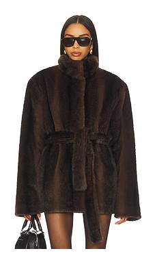 Lovers and Friends x Christina Elezaj Andrea Faux Fur Jacket in Dark Brown from Revolve.com | Revolve Clothing (Global)