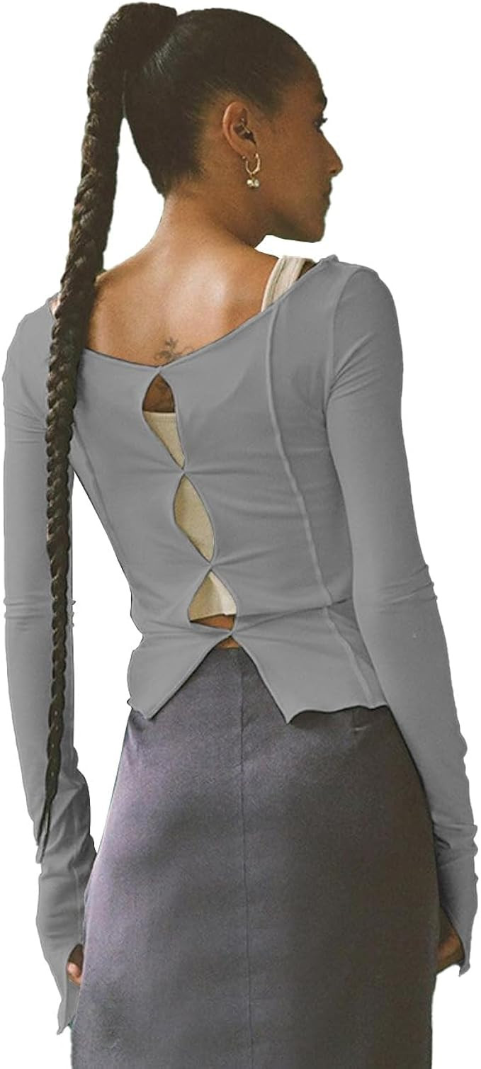 KBRPEY Top Manche Longue Femme Slim Fit Y2K Crop Top Elegant Manches Longues Chemisiers et Blouse... | Amazon (FR)