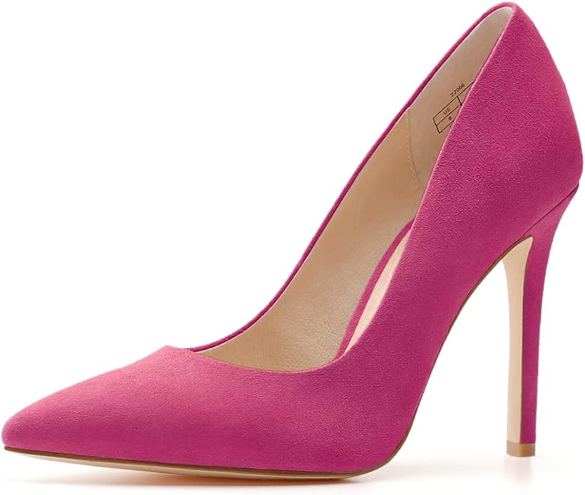 Amazon.com | BCTEX COLL Women's High Heel Pumps Suede Stilettos Closed Pointed Toe Slip-on Party ... | Amazon (US)