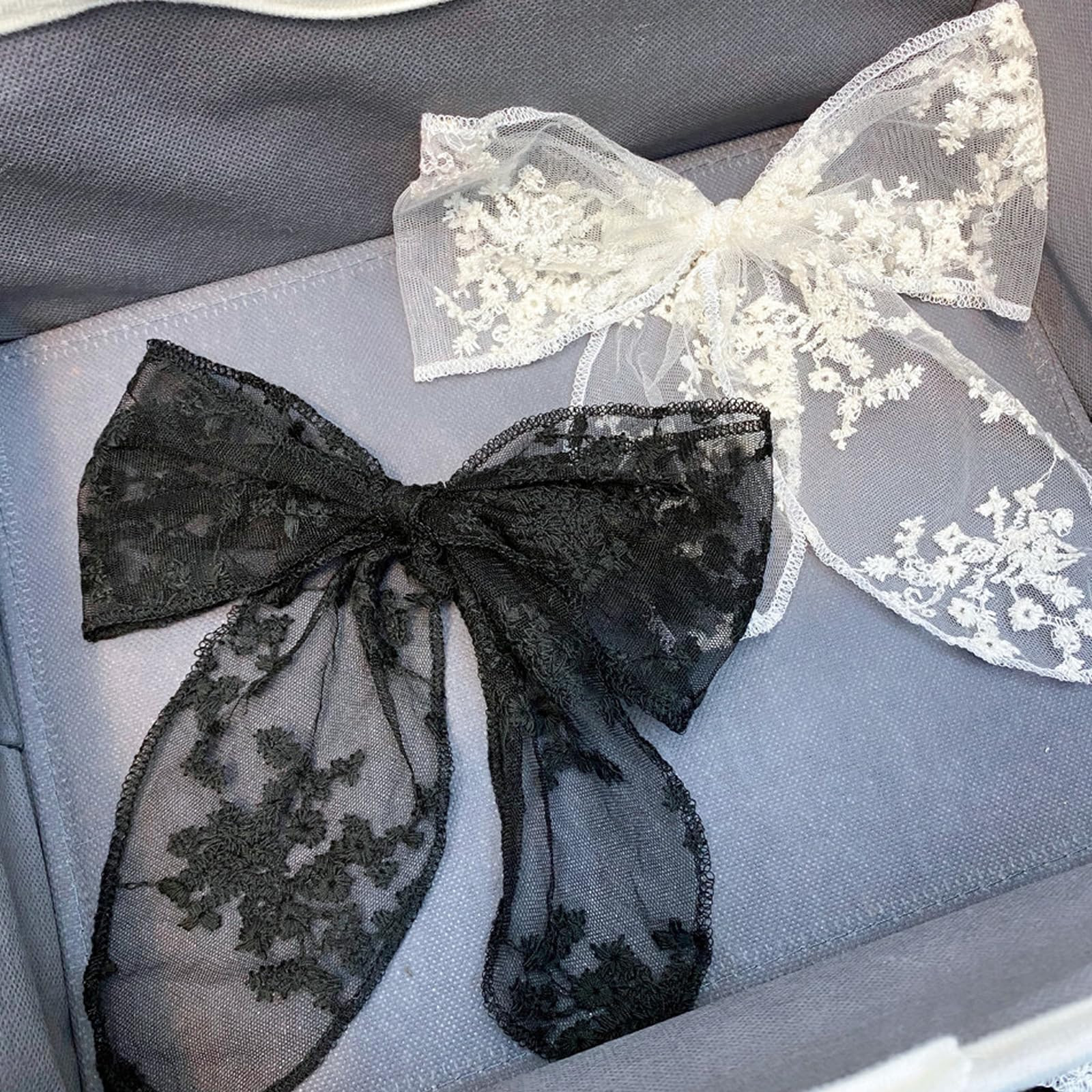 2PCS Large Lace Hair Bow Clips for Women Drape Bow Translucent Mesh Bow Barrette Hair Accessories... | Amazon (US)