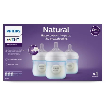 Philips Avent Natural Baby Bottle with Natural Response Nipple, Blue, 4oz, 3pk, SCY900/23 | Walmart (US)