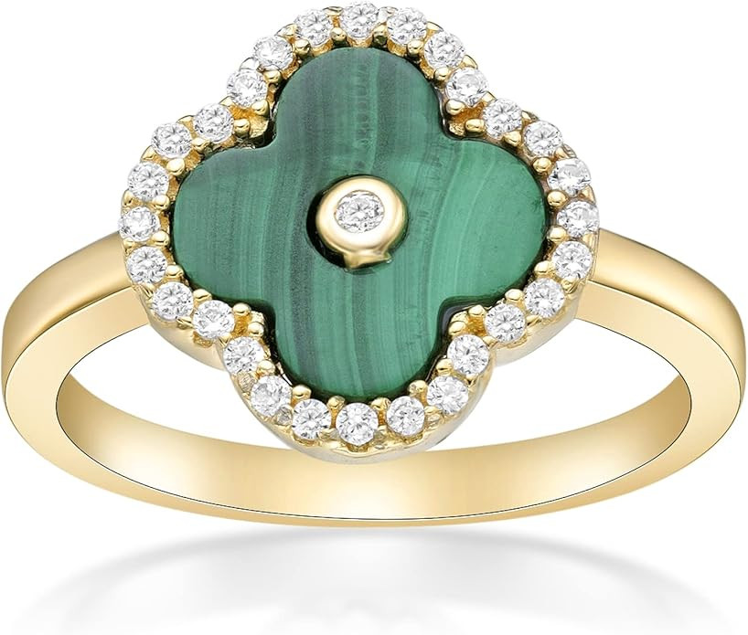 Lavari Jewelers Four Leaf Flower Ring for Women - Black Onyx Green Malachite or Mother of Pearl &... | Amazon (US)