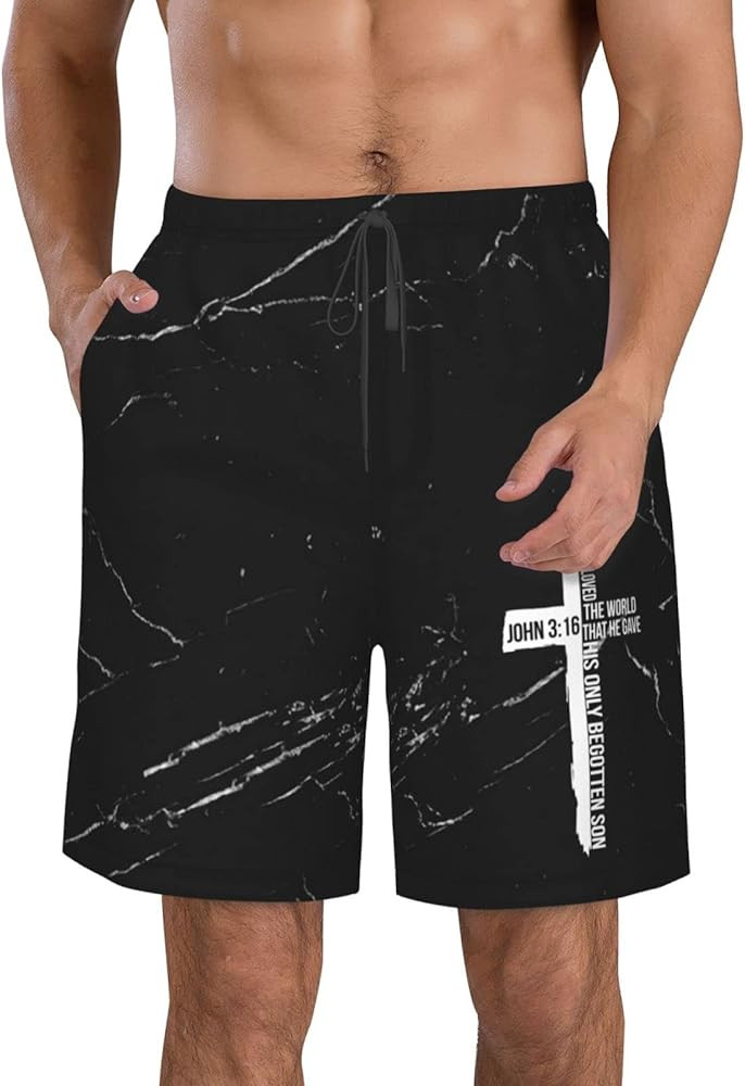 John 3:16 for God So Loved The World Cross, Christian, Faith Men's Swim Trunks Running Shorts Bea... | Amazon (US)