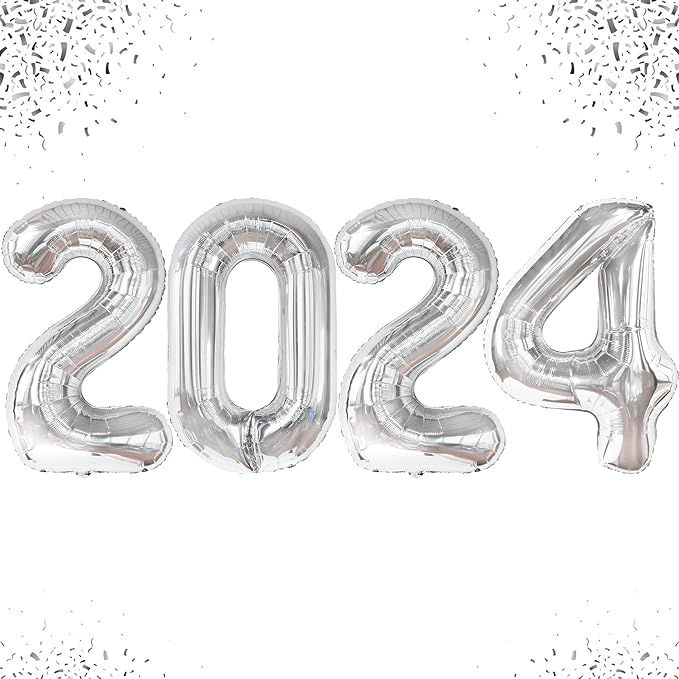 KatchOn, Giant Silver 2024 Balloon Numbers - 40 Inch, New Years Balloons | 2024 Balloons Silver f... | Amazon (US)