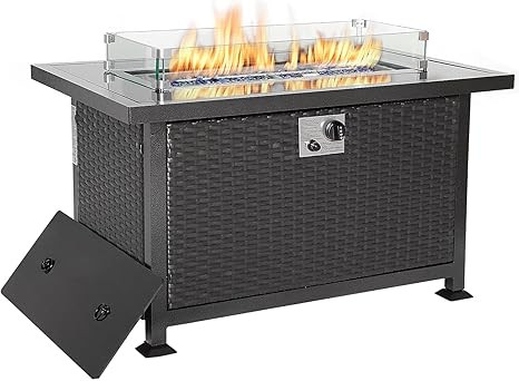 U-MAX 44in Outdoor Propane Gas Fire Pit Table, 50,000 BTU Auto-Ignition Gas Firepit with Glass Wi... | Amazon (US)