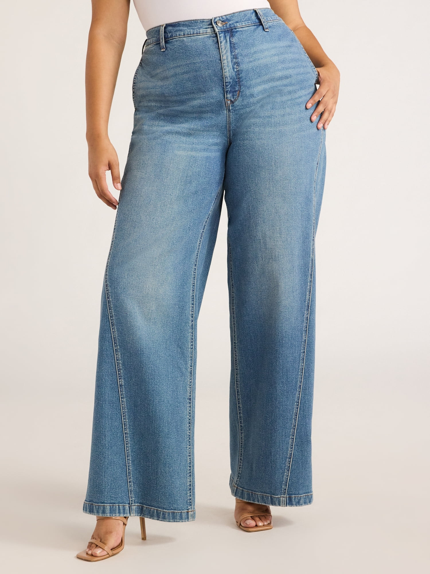 Sofia Jeans Women's Plus Size Diana Palazzo Super High Rise Seamed Jeans, 31.5" Inseam | Walmart (US)