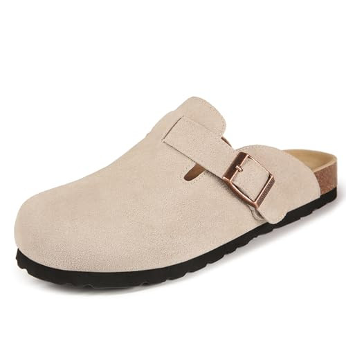 Women's Suede Clogs for Woman Mules, Cork Potato Shoes Leather Comfort Soft Footbed Clog - Wide Feet Please Half Size UP, Grey 6.5 | Amazon (US)