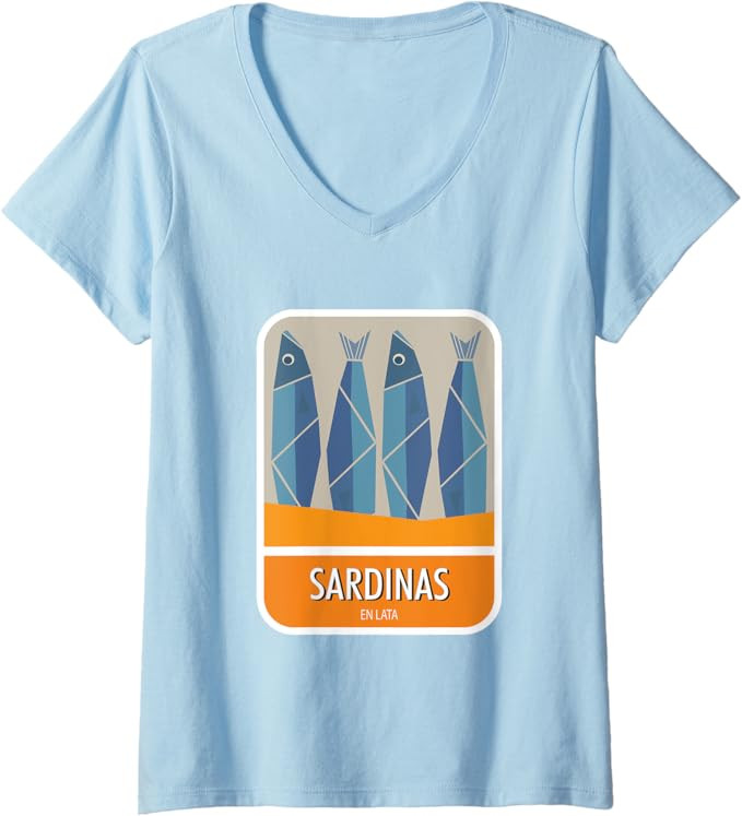 Womens Sardines Retro Scandi Surf Food Seafood Minimalist Foodie V-Neck T-Shirt | Amazon (US)