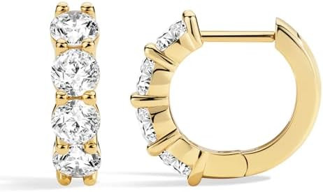 ASHINE 14K Gold Plated 925 Sterling Silver Post Pave Cubic Zirconia Hoop Cuff Huggie Earrings Jew... | Amazon (US)