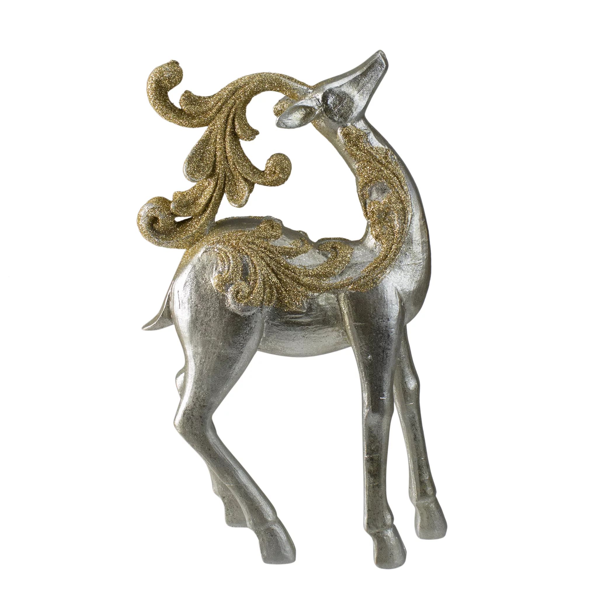 12" Silver and Gold Glitter Christmas TableTop Reindeer Figure - Walmart.com | Walmart (US)