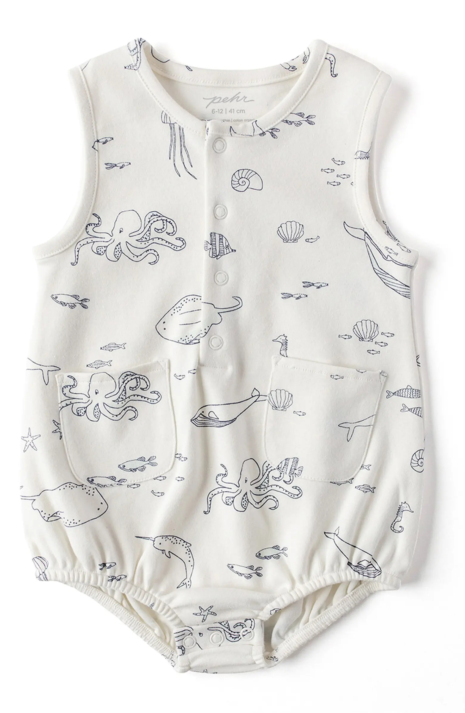 Life Aquatic Print Organic Cotton Romper | Nordstrom