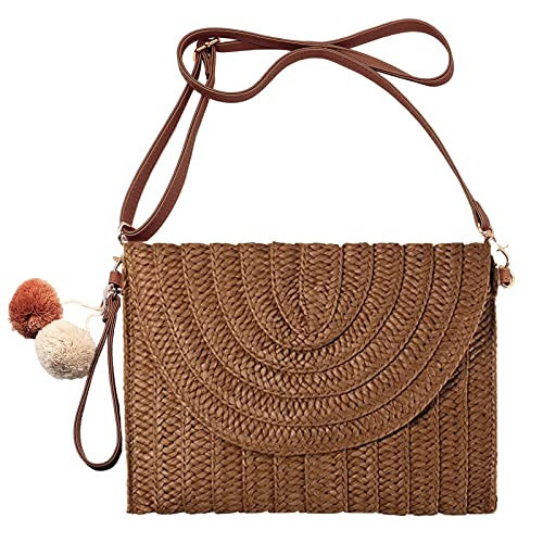 LUOFMISS Straw Clutch Bag Woven Purse for Women Shoulder Bag Casual Beach Rattan Handmade Wallet | Amazon (US)