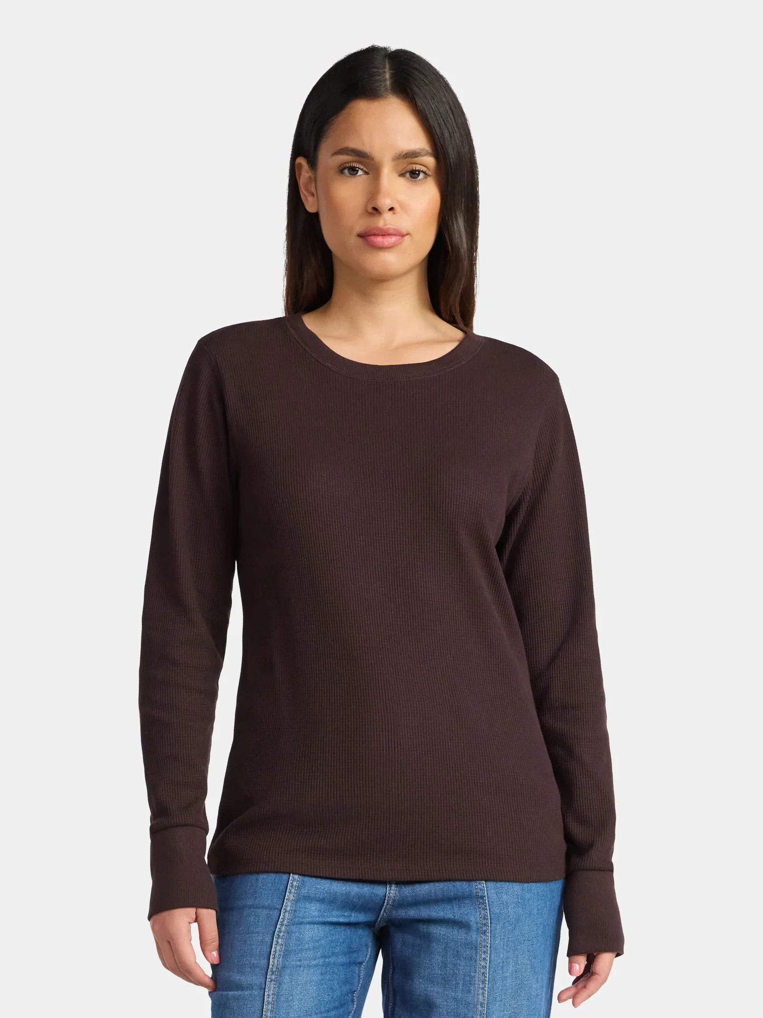 Time and Tru Women's Thermal Tee with Long Sleeves, Size XS-XXXL | Walmart (US)