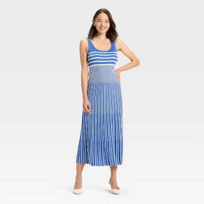 Women's Maxi Sweater Dress - A New Day™ Blue/Cream Striped M | Target