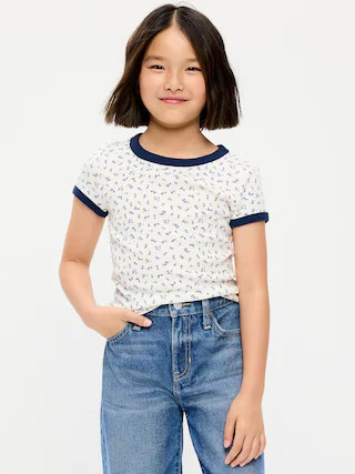Fitted Short-Sleeve Ribbed Ringer T-Shirt for Girls | Old Navy (US)