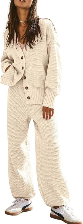LANSGELING Women's 2 lounge Knit Sweater Sets Trendy Outfits Oversized Slouchy Hailee Cardi Cozy | Amazon (US)