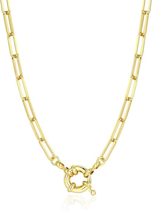BOUTIQUELOVIN 14K Gold Plated Minimalist Paperclip Link Chain Necklace for Women Girls Great for ... | Amazon (US)