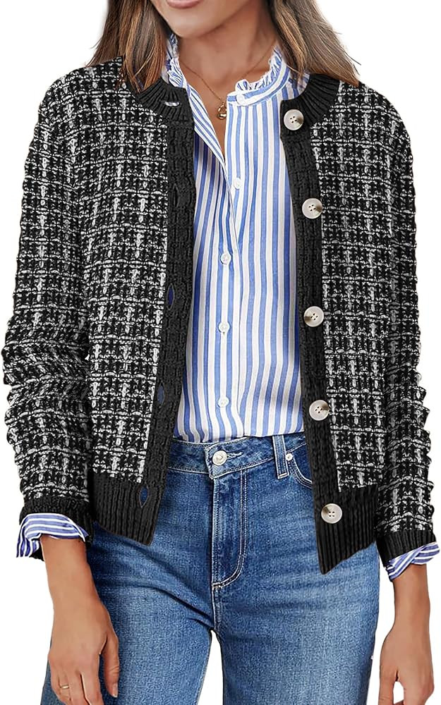 Zeagoo Women's 2025 Cardigan Sweaters Button Down Crew Neck Open Front Long Sleeve Knit Cropped J... | Amazon (US)