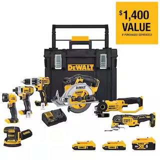 DEWALT 20V MAX Cordless 7 Tool Combo Kit with TOUGHSYSTEM Case, (1) 20V 4.0Ah Battery and (2) 20V... | The Home Depot