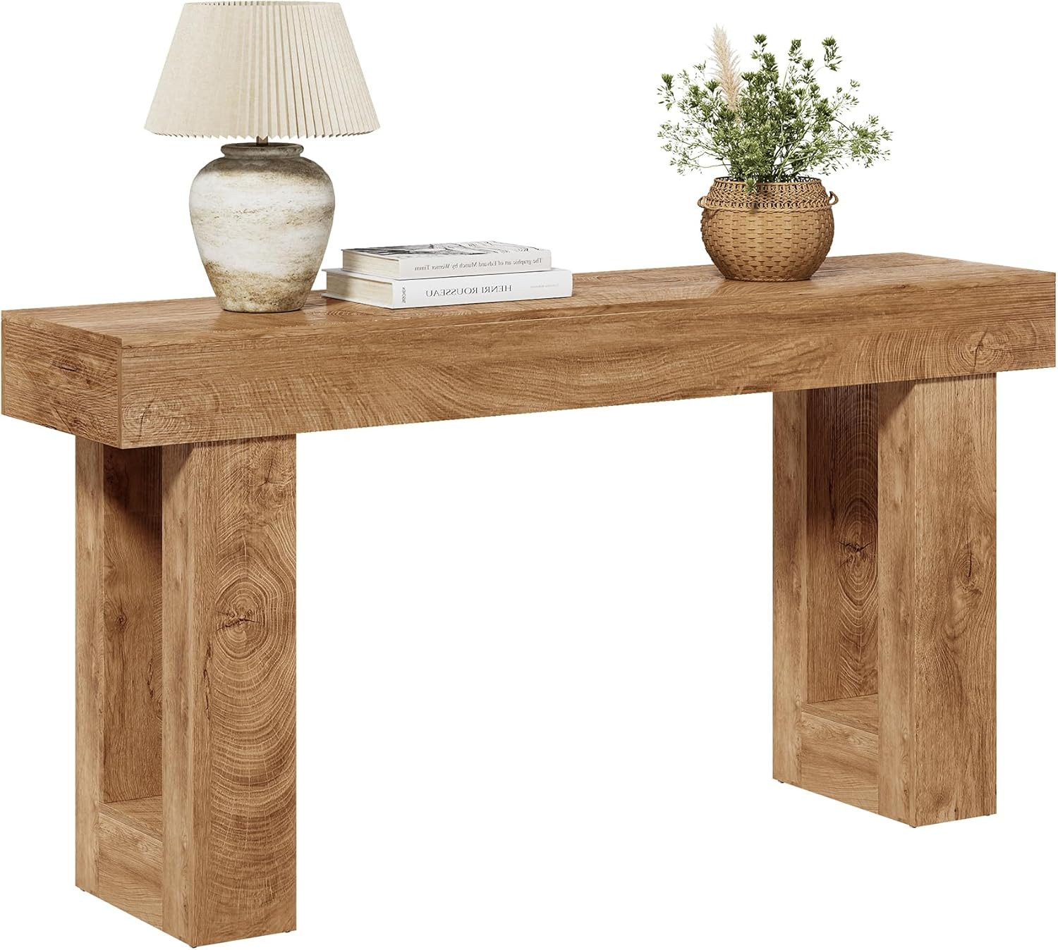 Little Tree 63 Inches Long Console Table for Entryway, Sofa Table Behind Couch, Wooden Entry Table Foyer Hallway Table, Industrial Console Sofa Table for Living Room, Oak Color | Amazon (US)