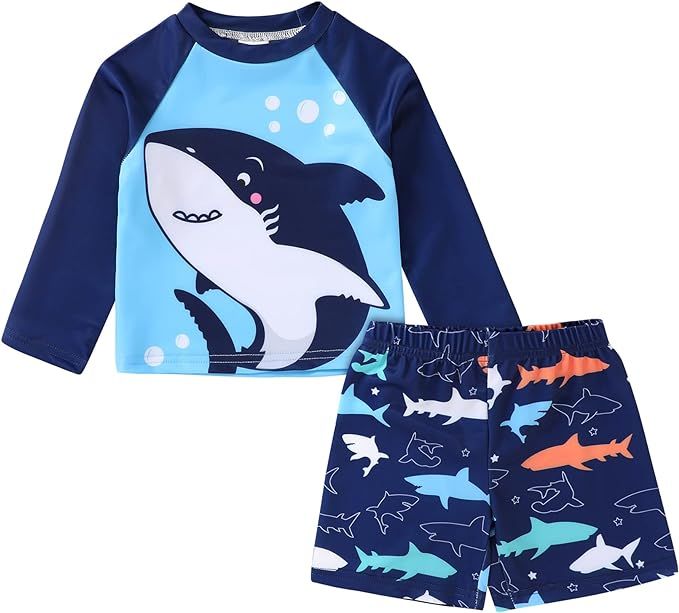 Happy Town Toddler Boys Swimsuits Trunk Rashguard Long Sleeve Swim Shirt Two Pieces Bathing Suits... | Amazon (US)