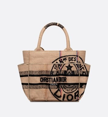 Kleine Catherine Tote Bag Jutecanvas in Beige mit gesticktem Dior Union Motiv | DIOR | Dior Couture