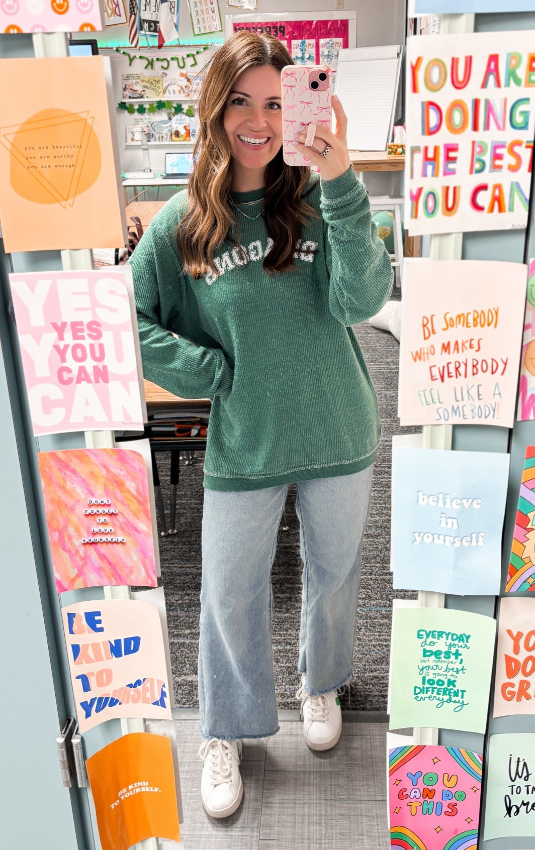 A custom school sweatshirt makes for a cozy Friday!💚
Etsy sweatshirt//medium
Old navy jeans// 0 (cut to length)

Teacher, casual Friday, veja, denim, school shirt, custom

#LTKootd #LTKSpringSale