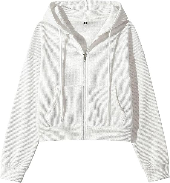 Yimoon Cropped Hoodie Women Zip Up Crop Hoodie Waffle Knit Sweatshirt Jackets | Amazon (US)