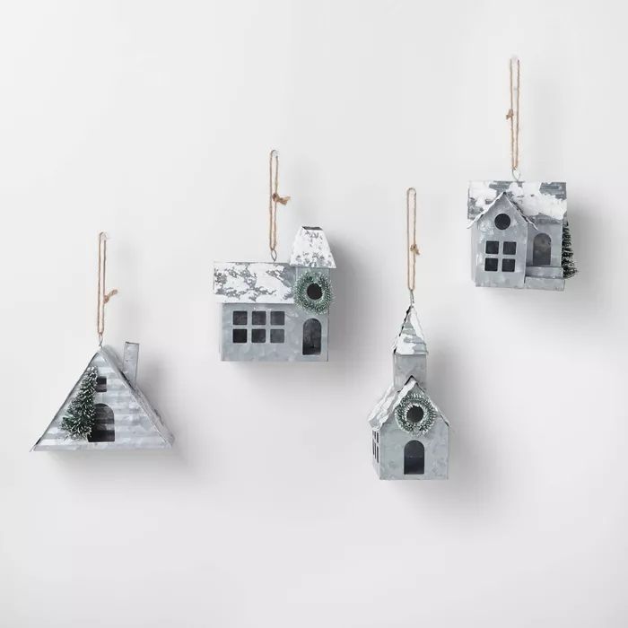 4pk Galvanized House Christmas Tree Ornament Church A Frame House - Wondershop™ | Target
